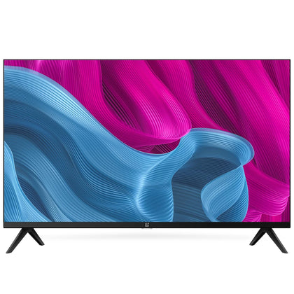A 32-inch OnePlus Y Series HD Ready Smart Android LED TV, featuring a sleek, near-bezel-less display and supported by its two detached table-top stands.