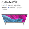 A 32-inch OnePlus Y Series HD Ready Smart Android LED TV, featuring a sleek, near-bezel-less display and supported by its two detached table-top stands.