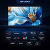 A black, 43-inch Xiaomi X Pro QLED Series 2025 Edition 4K Smart Google TV, featuring a premium metal, bezel-less design and standing on its two sleek, separated pedestal feet.