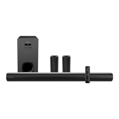 The HAPI POLA Dynamite 700 is a premium 5.1 Channel Soundbar system, featuring a powerful 700W RMS output, a wireless subwoofer for deep bass, Dolby-enhanced 3D surround sound, and multi-connectivity options including HDMI (ARC) and Bluetooth 5.3.