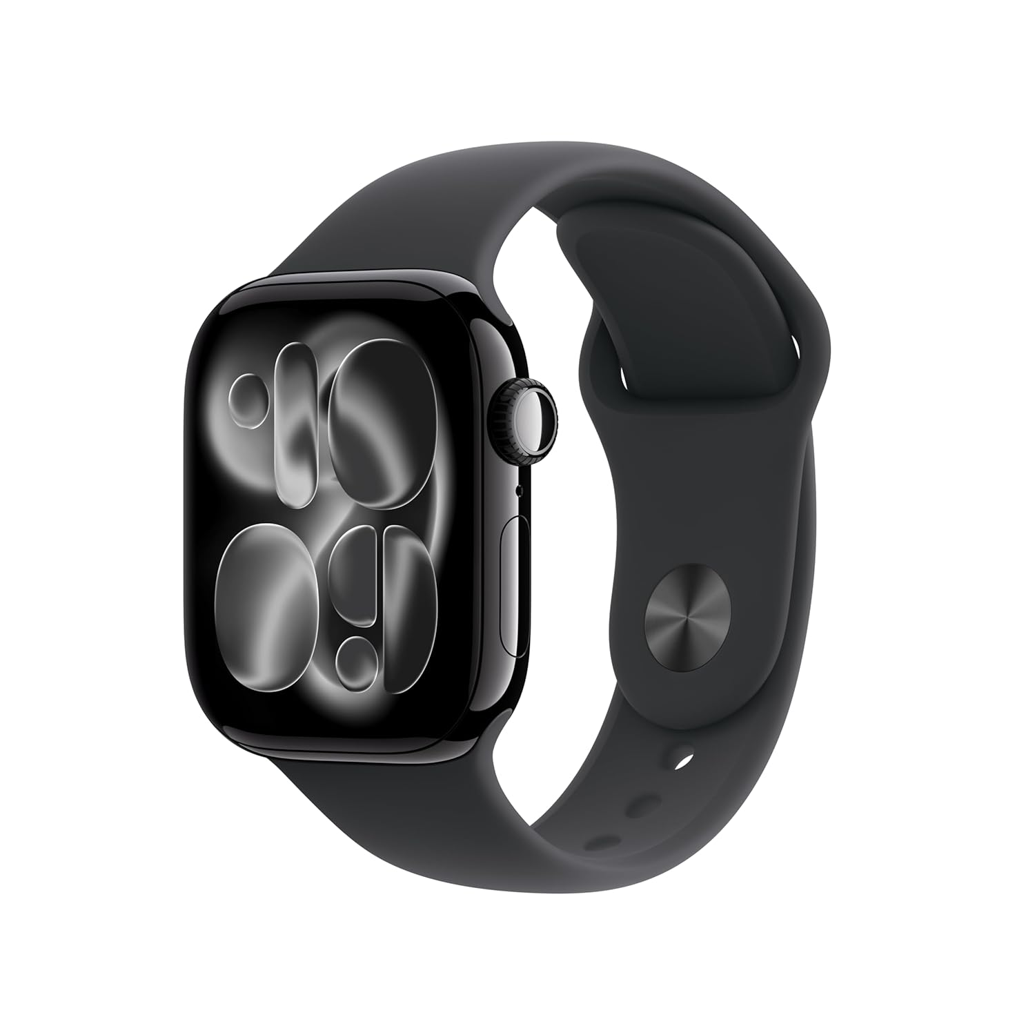 The Apple Watch Series 11 (46mm, Jet Black Aluminum Case) with a Black Sport Band, featuring GPS + Cellular connectivity, an Always-On Retina Display, and powered by the S10 Chip for advanced health and fitness tracking.