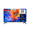 A black, 32-inch XIAOMI SMART TV A PRO, featuring a near-bezel-less QLED display and positioned on its two slim, detached pedestal feet.