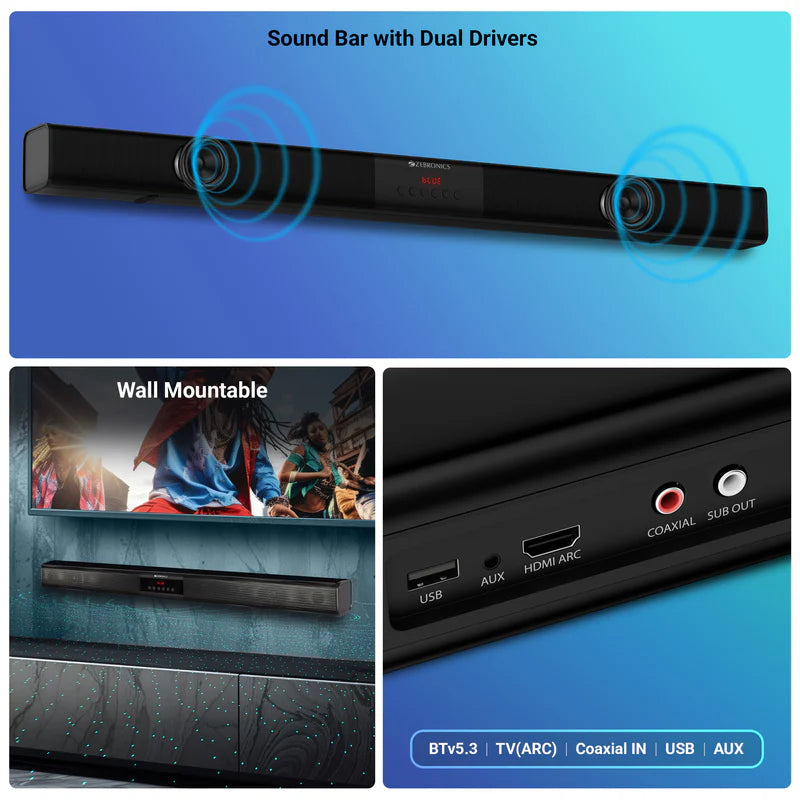 Zebronics Sonata 2 - 120W RMS, 2.1 Channel Soundbar – BNewmobiles
