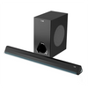 The boAt Aavante Aura is a 2.1 Channel Sound Bar system, consisting of a slim, horizontally-oriented soundbar and a wired or wireless subwoofer for enhanced bass, featuring a premium design suitable for home entertainment.