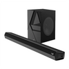 The boAt Aavante Bar Quake is a 2.1 channel soundbar system featuring a sleek soundbar unit and a powerful wired subwoofer, delivering immersive audio with deep, thumping bass.