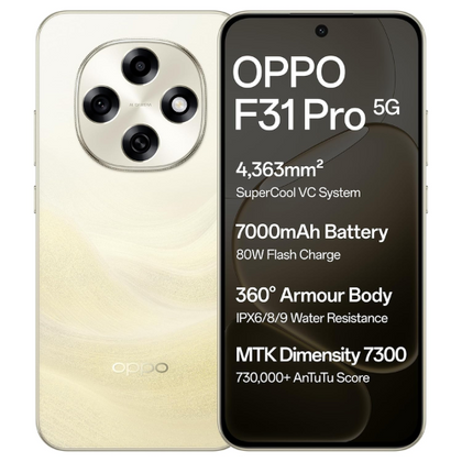 OPPO F31 Pro 5G Smartphone Gold  - 7000mAh Battery, 50MP AI Camera, IP69 Waterproof & 80W Fast Charging. B New Mobiles. 