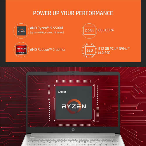HP 14s, AMD Ryzen 5-5500U 14 inches(35cm) FHD, IPS, Micro-Edge Display Laptop (8GB RAM/512GB SSD /Radeon Graphics/Windows 11/Alexa/Backlit Keyboard/MS Office/1.46kg, 14s-fq1092au)