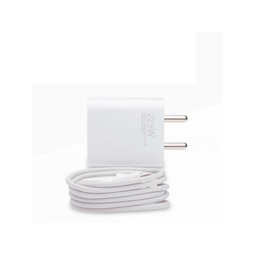 The MI Xiaomi 22.5W Fast Charger is a compact white power adapter featuring Quick Charge 3.0 technology, a single USB-A port, and is bundled with a detachable USB-A to USB-C cable for high-speed charging of compatible devices.