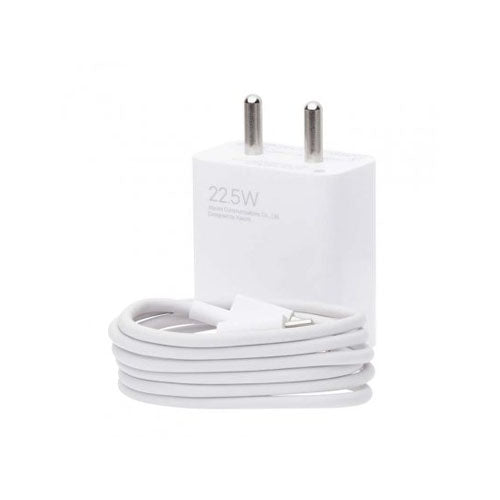 The MI Xiaomi 22.5W Fast Charger is a compact white power adapter featuring Quick Charge 3.0 technology, a single USB-A port, and is bundled with a detachable USB-A to USB-C cable for high-speed charging of compatible devices.